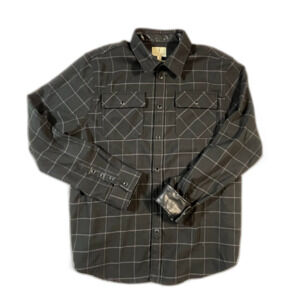 Scott James Black Plaid Flannel Faux Leather Flip Cuff Large England Modern Prep